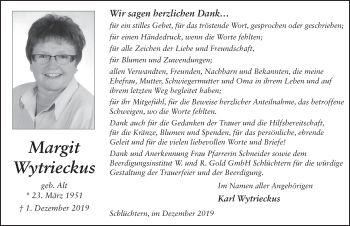 Traueranzeige von Margit Wytrieckus von FZ