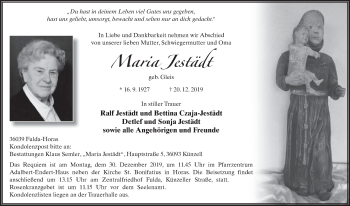 Traueranzeige von Maria Jestädt von FZ