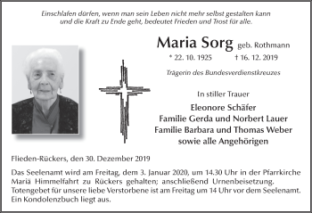 Traueranzeige von Maria Sorg von FZ