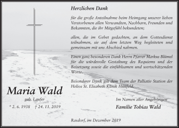 Traueranzeige von Maria Wald von FZ