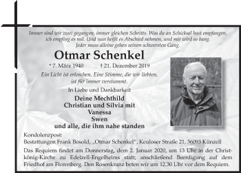 Traueranzeige von Otmar Schenkel von FZ