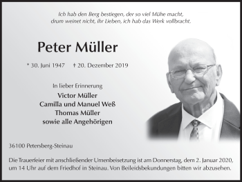 Traueranzeige von Peter Müller von FZ