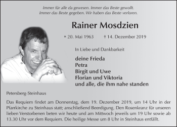 Traueranzeige von Rainer Mosdzien von FZ