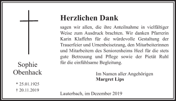 Traueranzeige von Sophie Obenhack von FZ