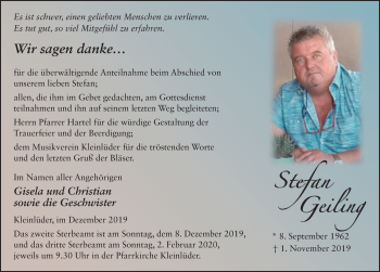 Traueranzeige von Stefan Geiling von FZ
