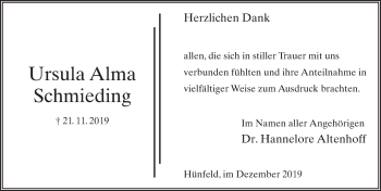 Traueranzeige von Ursula Alma Schmieding von FZ