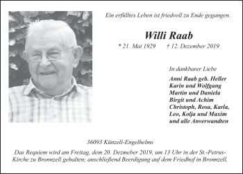 Traueranzeige von Willi Raab von FZ