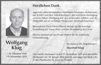 Traueranzeige von Wolfgang Klug von FZ