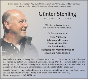 Traueranzeige von Günter Stehling von FZ