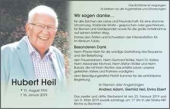 Traueranzeige von Hubert Heil von FZ