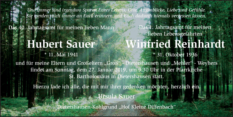  Traueranzeige für Winfried Reinhardt vom 06.02.2019 aus 