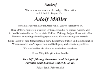 Traueranzeige von Adolf Möller von FZ