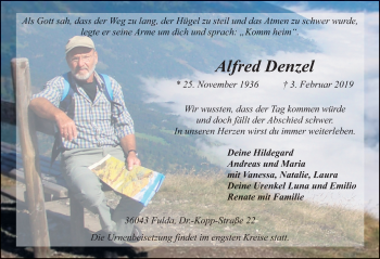 Traueranzeige von Alfred Denzel von FZ