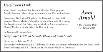 Traueranzeige von Anni Arnold von FZ