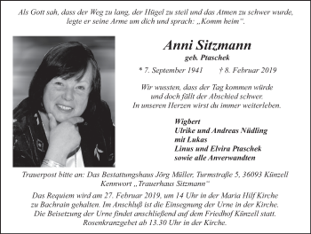 Traueranzeige von Anni Sitzmann von FZ