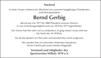 Traueranzeige von Bernd Gerbig von FZ