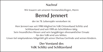 Traueranzeige von Bernd Jennert von FZ