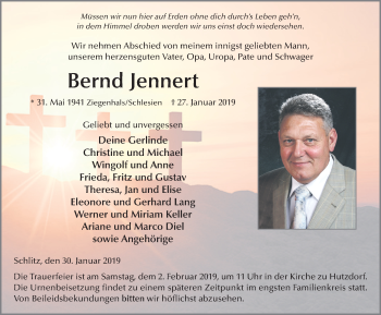 Traueranzeige von Bernd Jennert von FZ