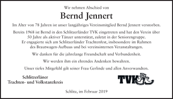 Traueranzeige von Bernd Jennert von FZ