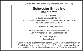 Traueranzeige von Bertha Maria Kraus von FZ