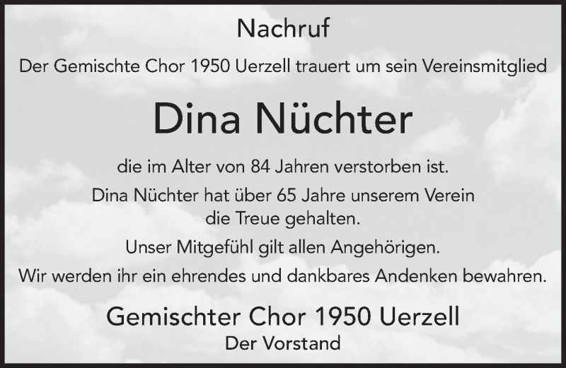  Traueranzeige für Dina Nüchter vom 27.02.2019 aus FZ