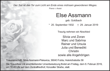 Traueranzeige von Else Assmann von FZ