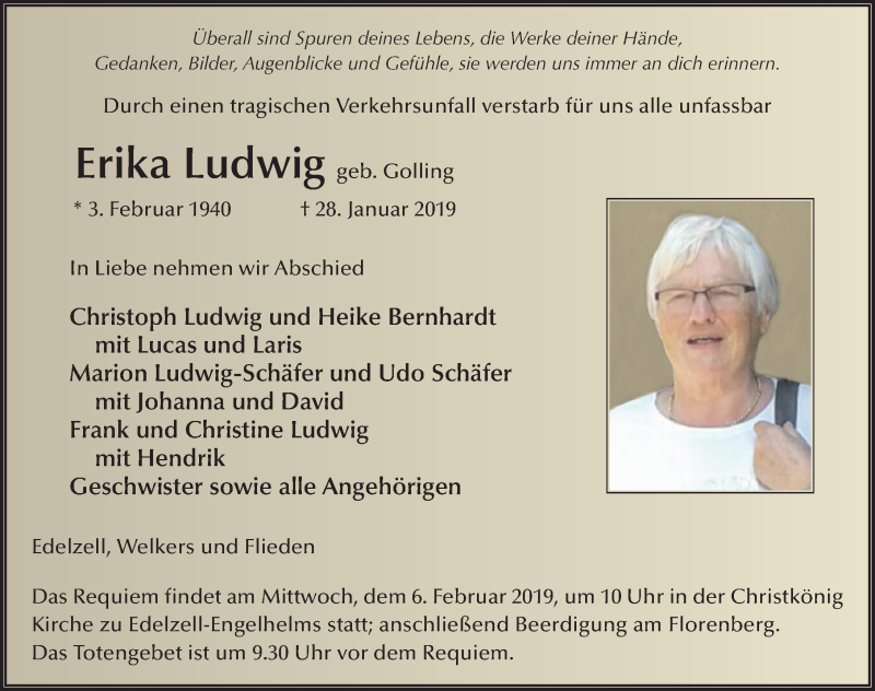  Traueranzeige für Erika Ludwig vom 02.02.2019 aus FZ