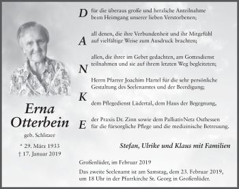 Traueranzeige von Erna Otterbein von FZ