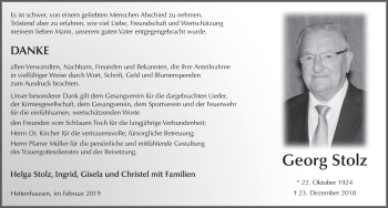 Traueranzeige von Georg Stolz 