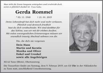 Traueranzeige von Gerda Rommel 