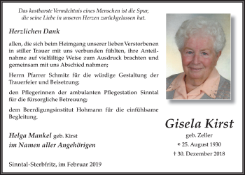 Traueranzeige von Gisela Kirst von FZ