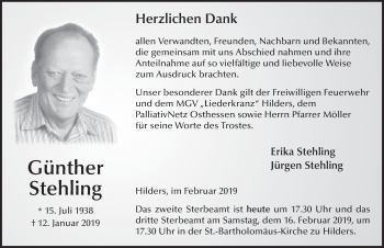 Traueranzeige von Günther Stehling von FZ