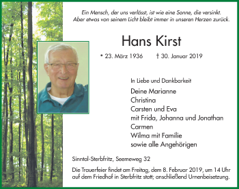 Traueranzeige von Hans Kirst von FZ