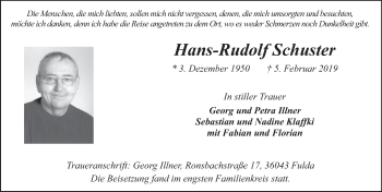 Traueranzeige von Hans-Rudolf Schuster 