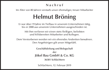 Traueranzeige von Helmut Bröning von FZ