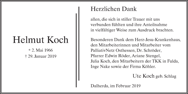  Traueranzeige für Helmut Koch vom 20.02.2019 aus FZ
