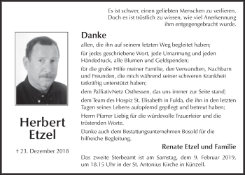 Traueranzeige von Herbert Etzel von FZ