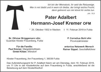 Traueranzeige von Hermann-Josef Kremer von FZ