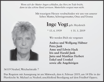 Traueranzeige von Inge Vogt von FZ