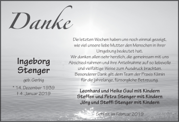 Traueranzeige von Ingeborg Stenger von FZ