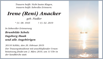 Traueranzeige von Irene Anacker 