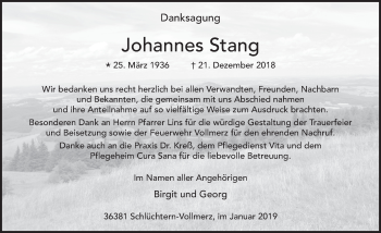 Traueranzeige von Johannes Stang von FZ