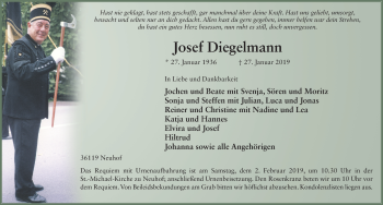 Traueranzeige von Josef Diegelmann von FZ
