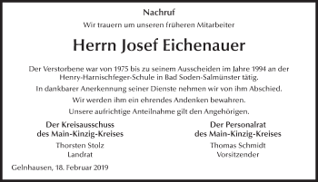 Traueranzeige von Josef Eichenauer von FZ