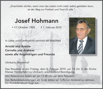 Traueranzeige von Josef Hohmann von FZ