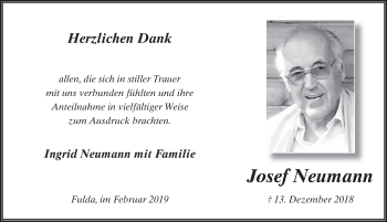 Traueranzeige von Josef Neumann 