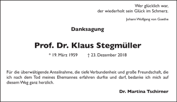 Traueranzeige von Klaus Stegmüller von FZ