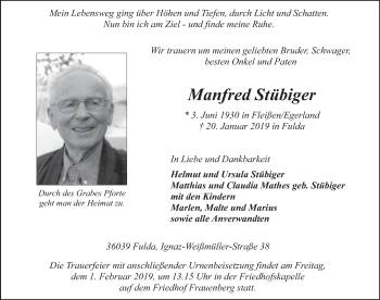 Traueranzeige von Manfred St?biger von FZ
