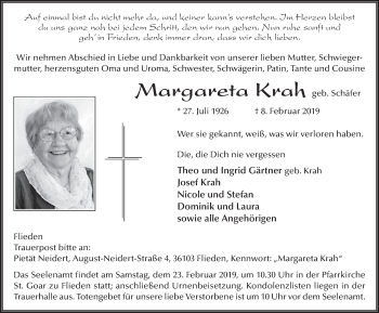 Traueranzeige von Margareta Krah von FZ