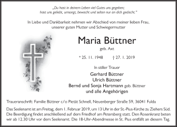 Traueranzeige von Maria B?ttner von FZ
